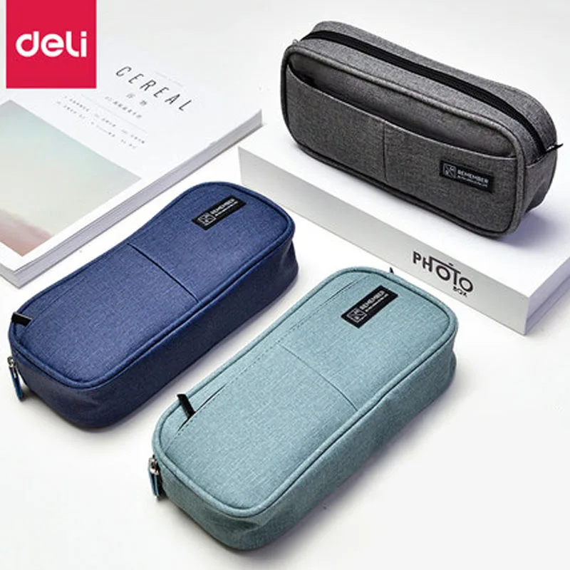 

Deli Solid Color Fashion Large Capacity Canvas Simple Pencil Bag Student Practical Zipper Pencil Case 66782