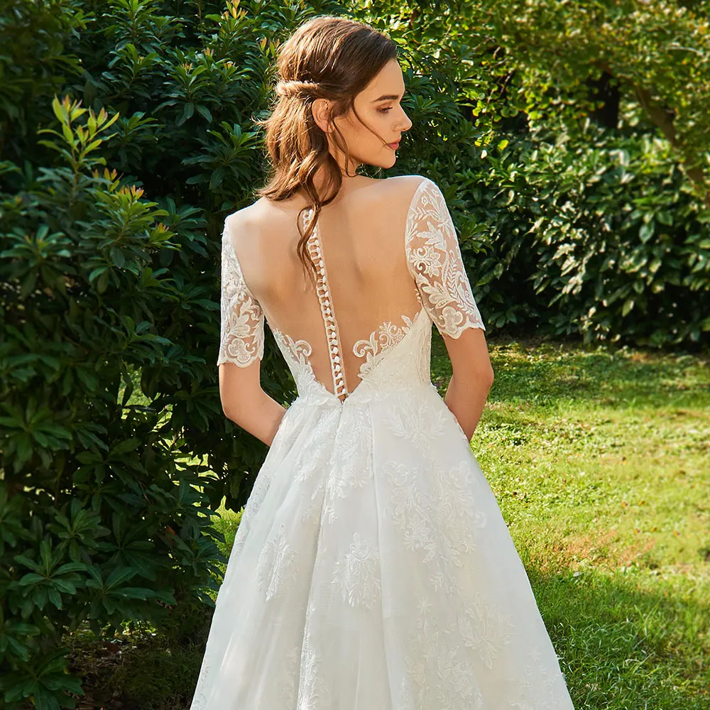 Dressv свадебное платье цвета слоновой кости с круглым вырезом Короткое Элегантное