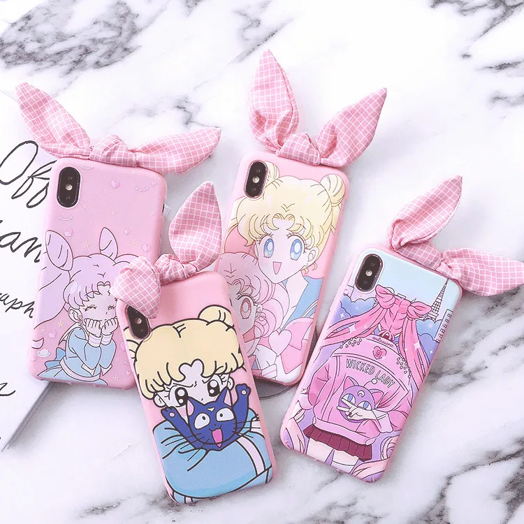For iphone XS Max Cute 3D Sailor Moon Bow phone case iPhone X XR 6 6S 7 8 plus 4S 5S Cartoon girl Rabbit ears back cover |