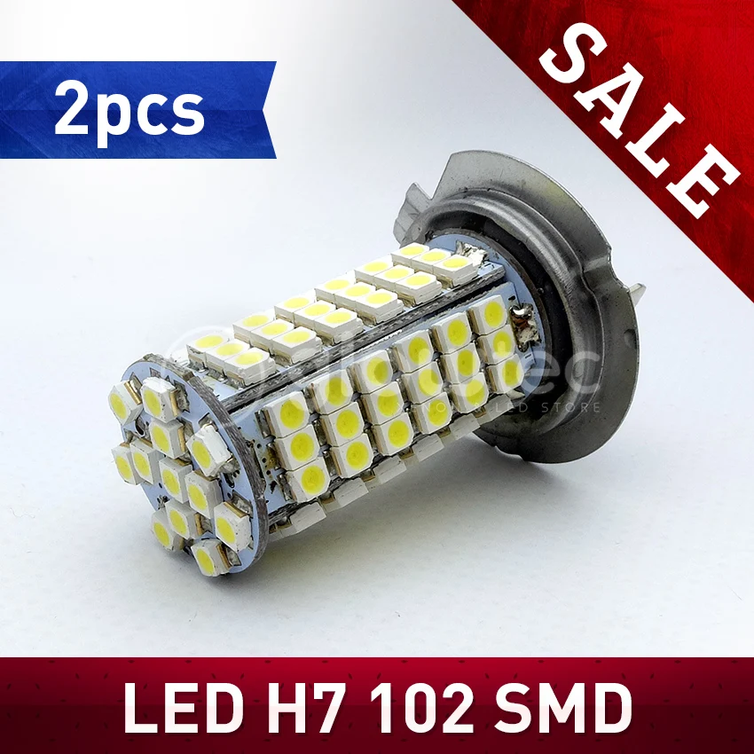 2 шт. H7 102 LED 3528 SMD 1210 102LED 102smd Авто Чистый белый свет лампы противотуманные фонари Лампа 6000 К DC12V glowtec