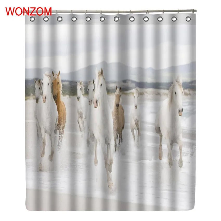 WONZOM Horse Run занавеска для душа Водонепроницаемая ванной современный занавес с изображением животных 12
