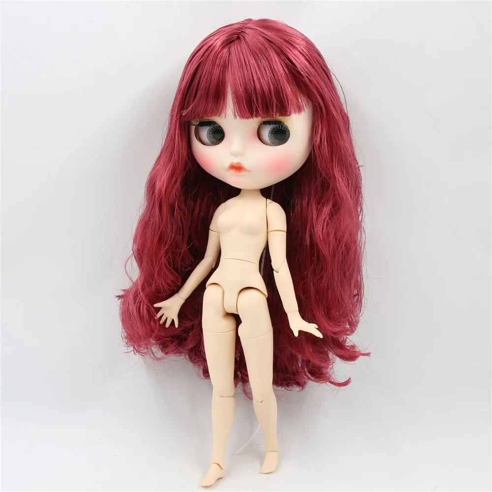 

ICY factory blyth doll 1/6 bjd white skin joint body Amaranth hair, new matte face Carved lips with eyebrows, doll with ears