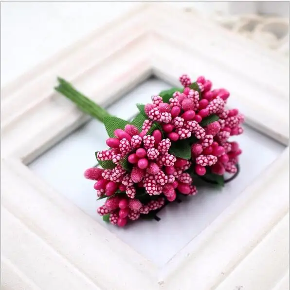 rose red 12 шт./набор, Мини Искусственные Пип-ягоды, палочки, фруктовые тычинки для цветов, для поделок, свадебная, Рождественская гирлянда, коробка для скрапбукинга, украшения - Цвет: rose red