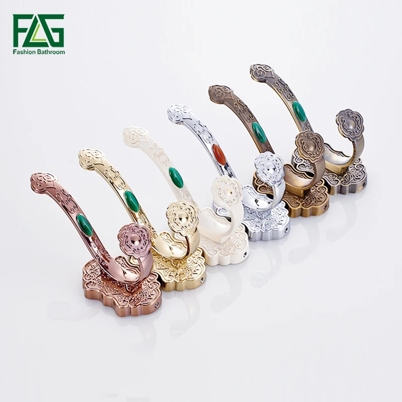 

FLG Multiple Choices Luxury Coat Hooks Wall Mounted Brass Robe Hook For Bathroom/Kitchen With 10 Colors Jade Cloth Hook G215-10W