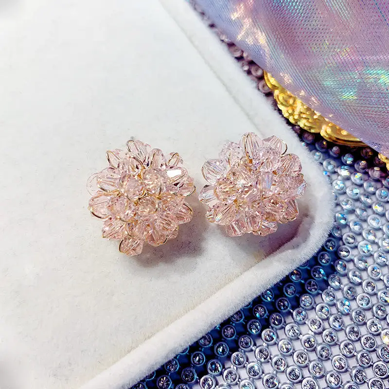 pink DREJEW, белые, розовые, черные, милые, с кристаллами, в виде цветка, массивные серьги, повседневные, модные, маленькие, 925, серьги-гвоздики для женщин, для свадебной вечеринки - Окраска металла: pink
