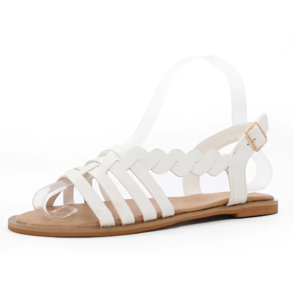 Для женщин Sandles дамы с перекрестными ремешками Пряжка на щиколотке Плетеный Мягкая римские сандалии Летняя женская мягкая пляжная обувь на сплошной подошве размеры 35–43 T9