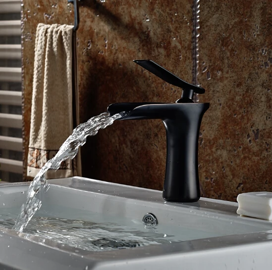 

New arrival total brass black ORB finished bathroom sink faucet,single lever hot and cold waterfall basin faucet water tap mixer