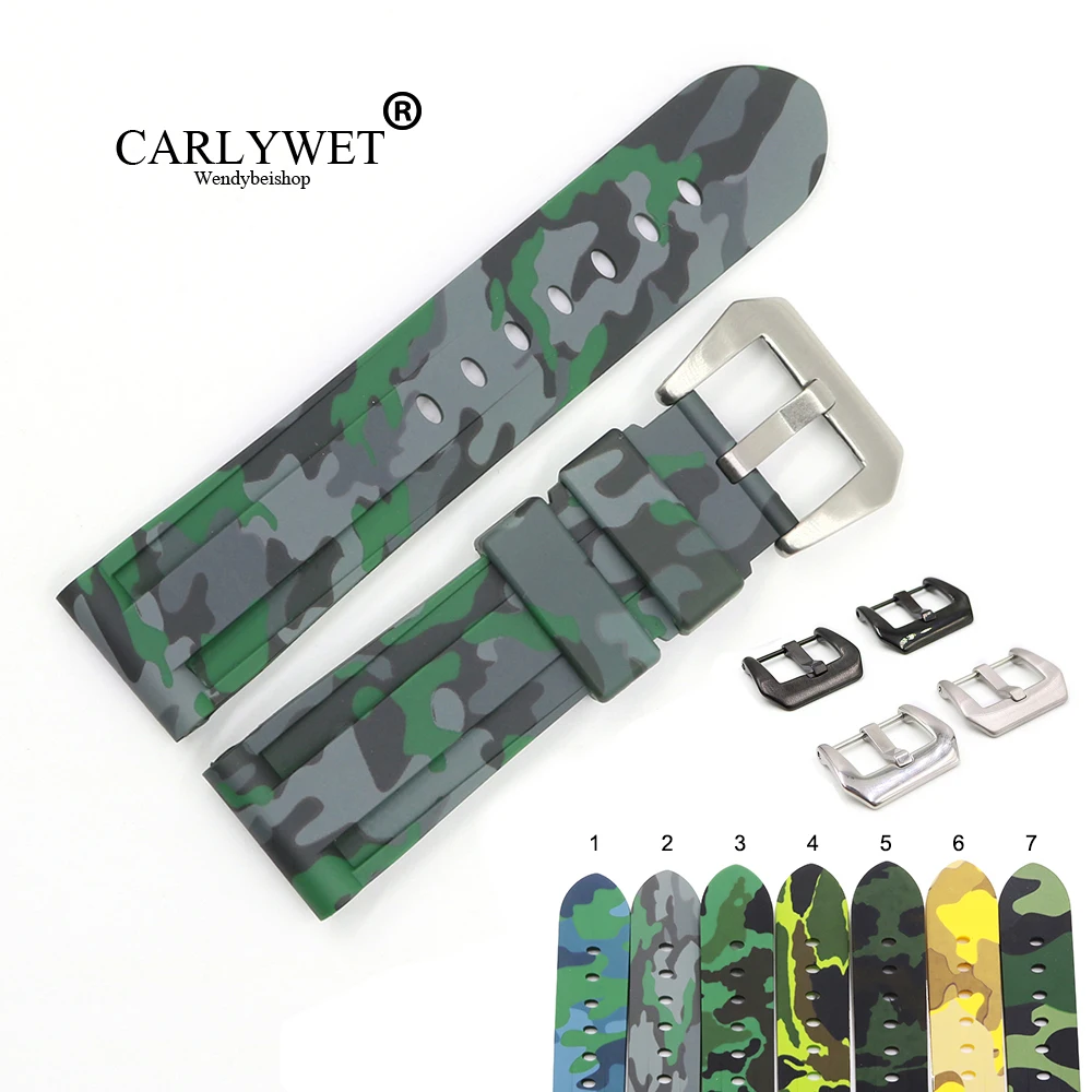 

CARLYWET 22 24mm Camo Grey Light Green Black Waterproof Silicone Rubber Replacement Watch Band Strap For Panerai Luminor