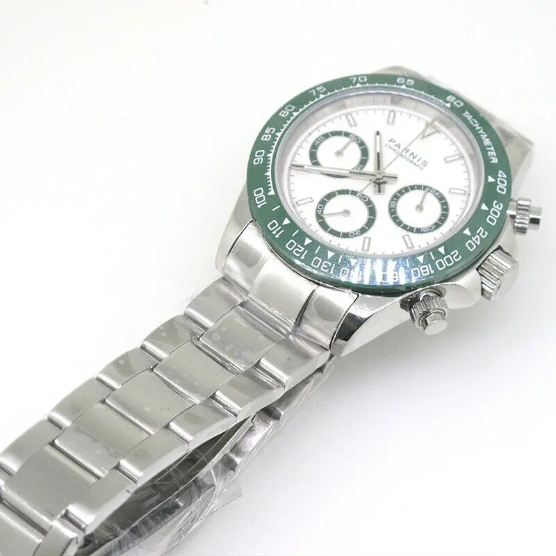 39mm Parnis Sapphire Glass Quartz Movement Men's Chronograph Watch Green Marker | Наручные часы