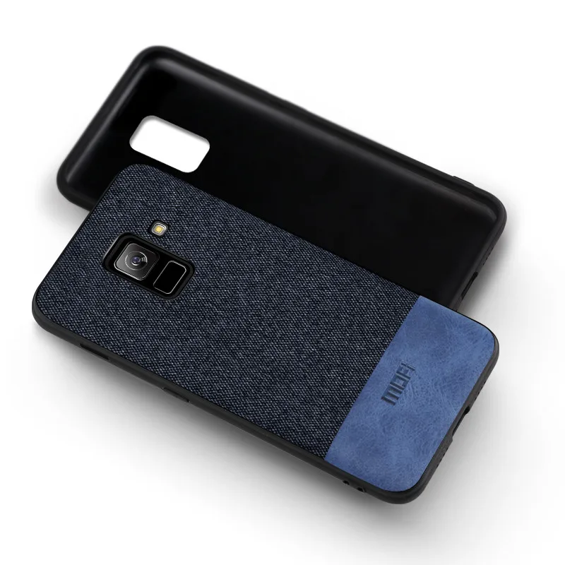 dark blue with blue Чехол MOFi для Galaxy A8 Plus чехол-накладка A8+ ударопрочный чехол-накладка тканевый чехол s силиконовый чехол MOFi для samsung A9 A7 чехол - Цвет: dark blue with blue