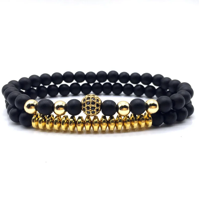 Мужской браслет с бисерамы для женщин 2 шт. Роскошные CZ 8 мм мяч очаровательные