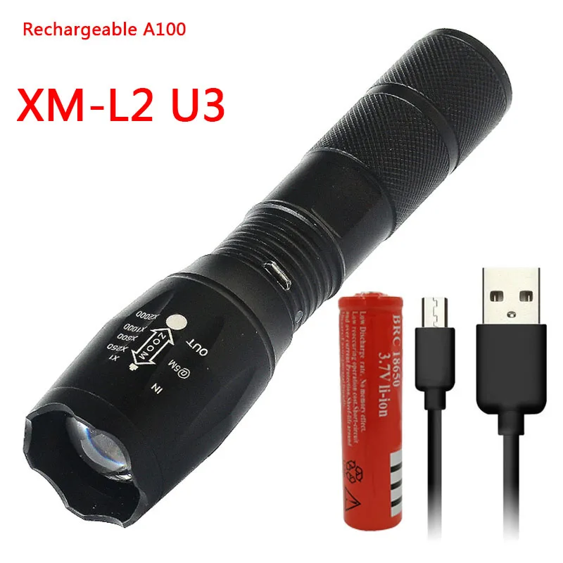 Litwod Z20A100 XM-L2 U3 Micro USB Перезаряжаемый светодиодный фонарь, водонепроницаемый фонарь, 5 режимов, масштабируемый для кемпинга - Испускаемый цвет: Rechargeable B