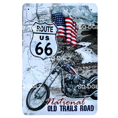 [SQ-DGLZ] мотель ROUTE 66 Оловянная вывеска Настенный декор американцы мужские уличные металлические поделки живопись Plaques 66 ROUTE США карта художественный плакат