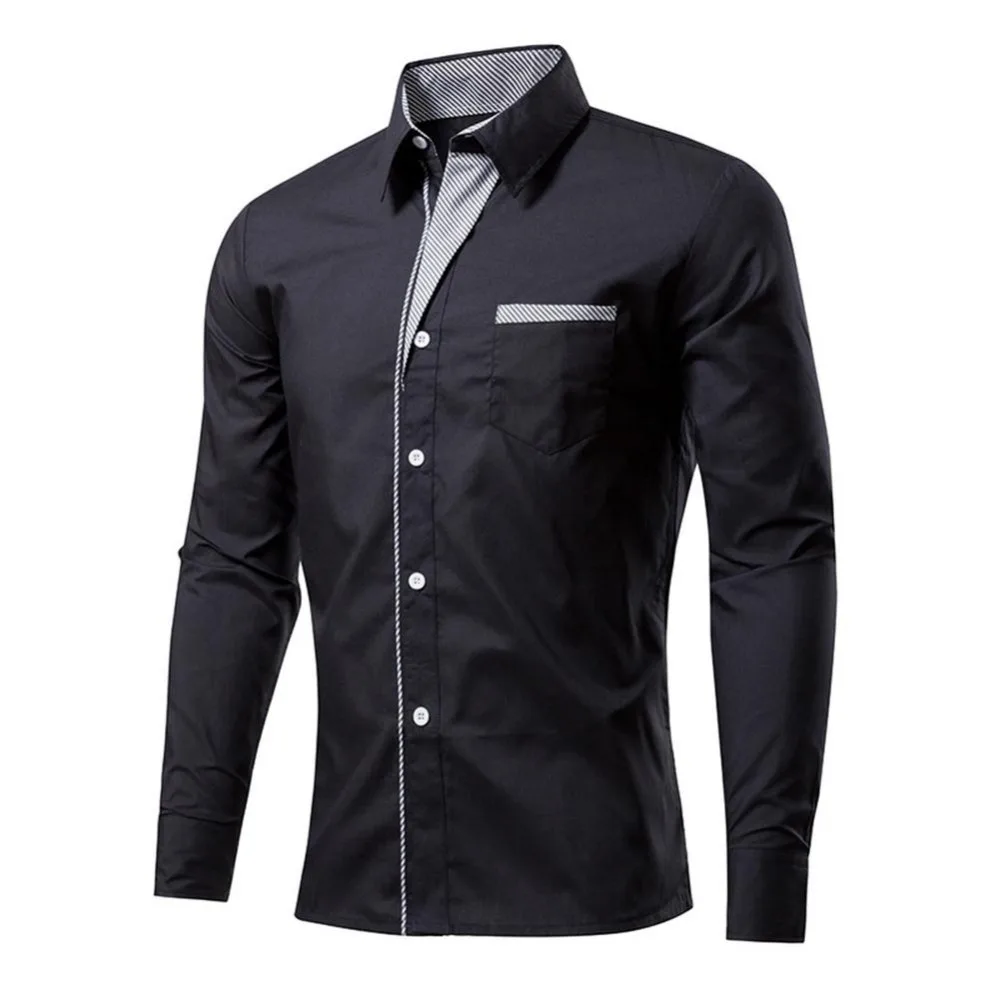 2018 Новая модная брендовая Однотонная рубашка Camisa Masculina мужская с длинным рукавом
