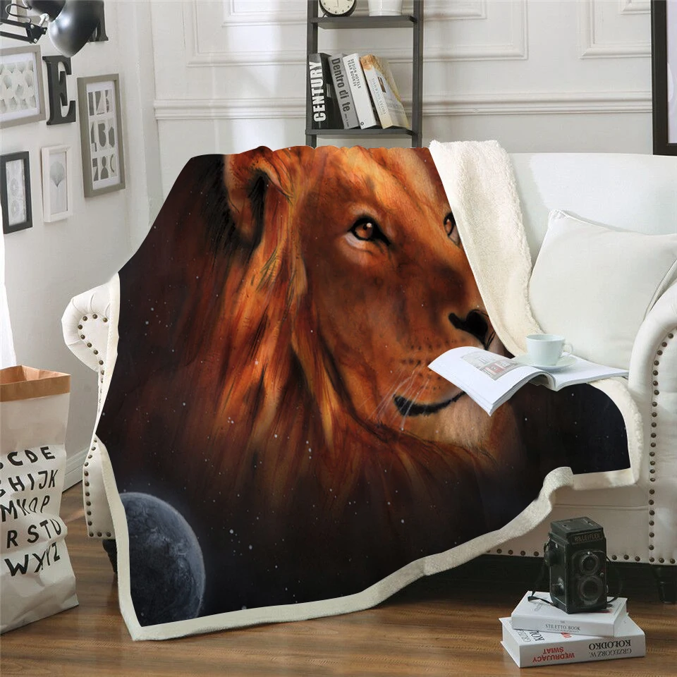 Новинка 2019 бархатное плюшевое покрывало с принтом космического льва для девочки