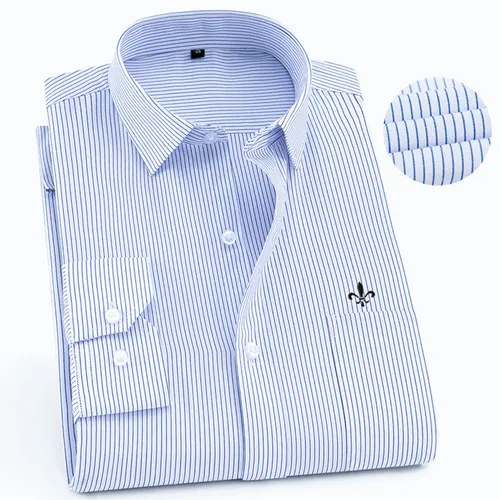 1-489BLUE-T Dudalina Camisa Social Masculina мужская рубашка с длинным рукавом классические мужские рубашки формальная деловая рубашка мужская вышивка логотип - Цвет: 1-489BLUE-T
