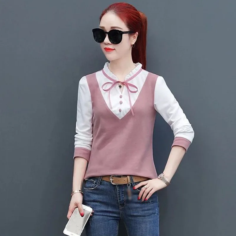 

Women Blouses Shirt Female Long Sleeve Casual Striped Patchwork Fake Two Pieces womens tops blouses chemise femme blusas DD2262
