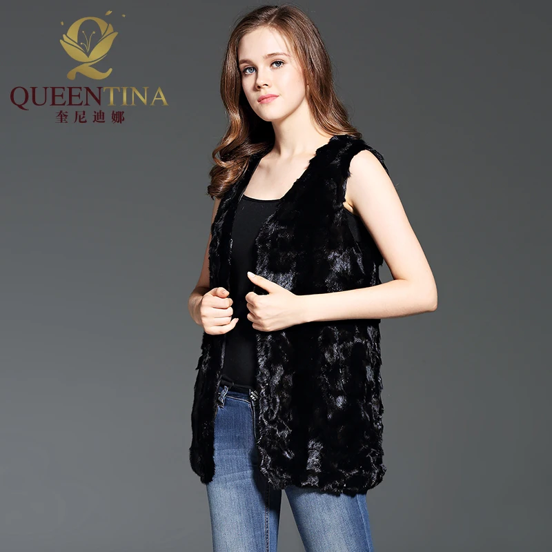 100% натуральный мех норки жилет высокого качества Модная тонкая черная длинная