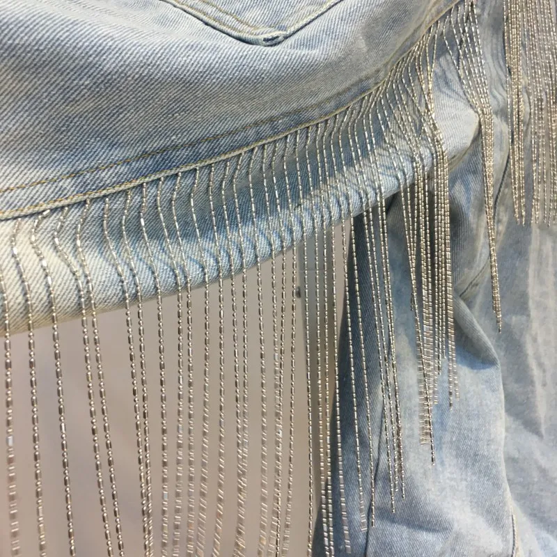 Европейская мода Chian Tassel джинсовая куртка пальто Женская Повседневная Свободная джинсовая куртка s верхняя одежда