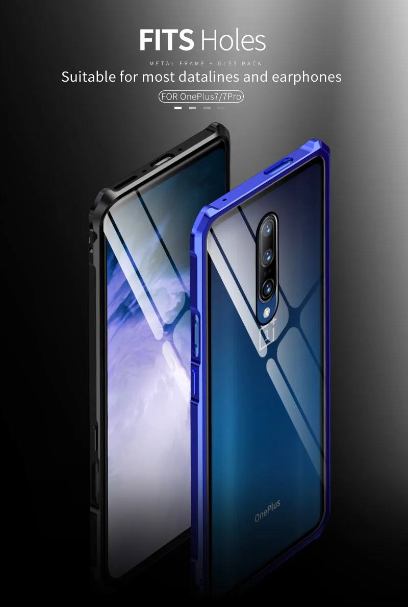 Алюминиевый бампер чехол для телефона для OnePlus 7 Pro чехол s противоударный бронированный металлический каркас закаленное стекло чехол для OnePlus 7 Роскошный чехол