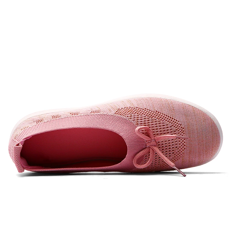 

WDZKN 2021 Breathable Air Mesh Summer Casual Shoes Woman Flat Shoes Sweet Bow Tie Slip On Flats Women Shoes Big Size 35-41