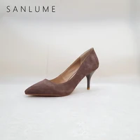 sanlume autumn pumps women shoes woman high heels elegant genuine leather designer office ladies low heels shoes pointed toe