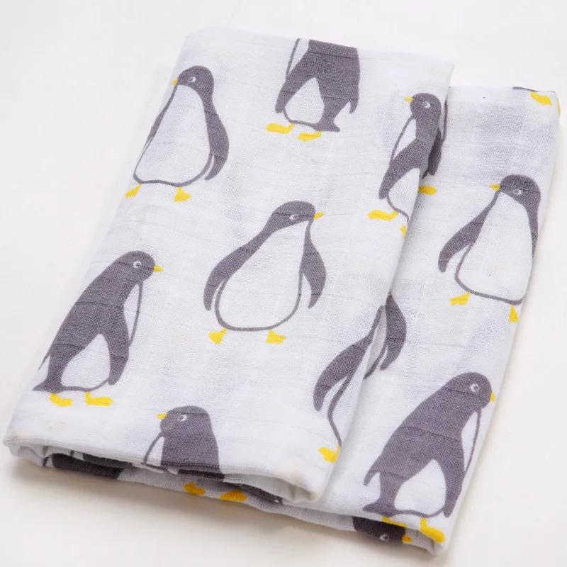 penguin Муслиновые детские пеленки из органического хлопка, мягкие детские одеяла для новорожденных, Банные марлевые детские пеленки для кормления, тканевые полотенца, шарф, детские вещи - Цвет: penguin