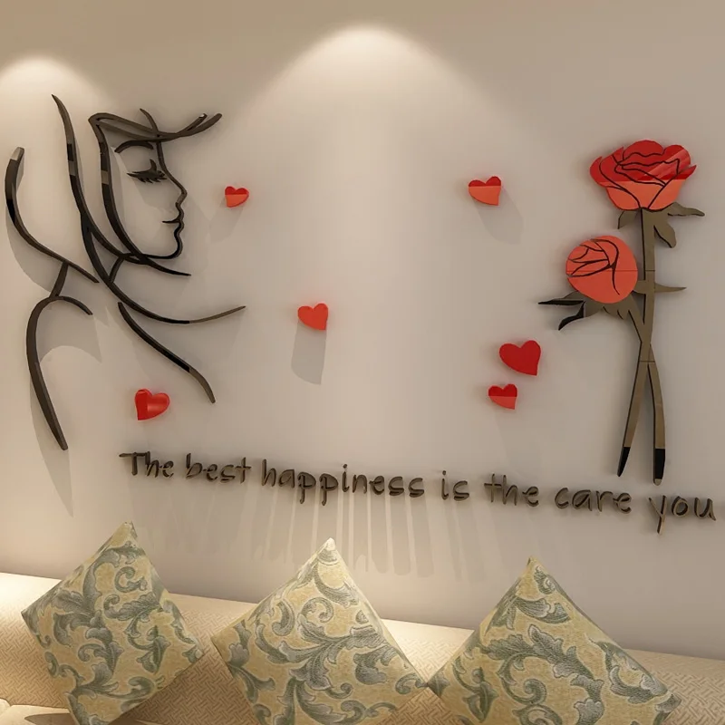 Девушка и Роза дизайн акриловые наклейки DIY гостиная салон красоты