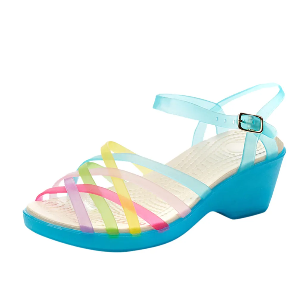 SAGACE Fashion Simple Women's Candy Color Summer Casual Sandals Wedges With Jelly Shoes Girl PVC Non-Slip Roman Sandals J22