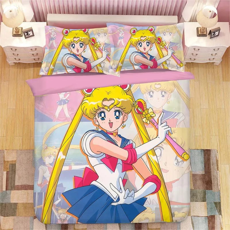 Сейлор Мун постельное белье с аниме набор Tsukino Усаги пододеяльники наволочки Сейлор Мун одеяло комплект постельного белья s постельное белье - Цвет: 2