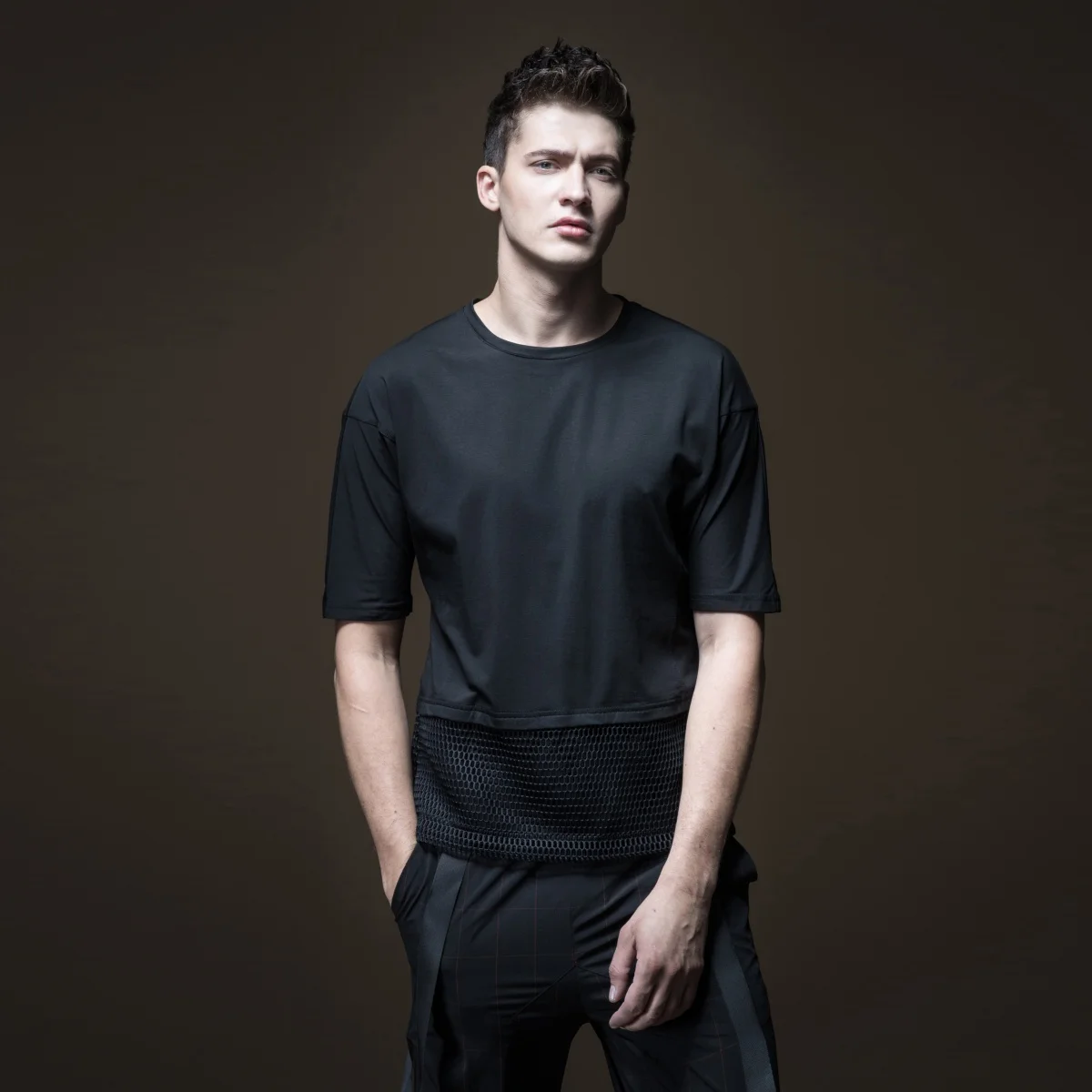 

Pinli 2020 Summer New O-neck Patchwork Slim Youth Mesh Solid Color Elastic Cotton Casual Men Short Sleeve T-shirt B182611499