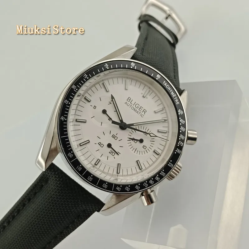 White silver border Новая мода 40 мм bliger мужской черный стерильный циферблат против царапин стекло день недели индикатор механические Автоматические Мужские механические часы - Цвет: White silver border