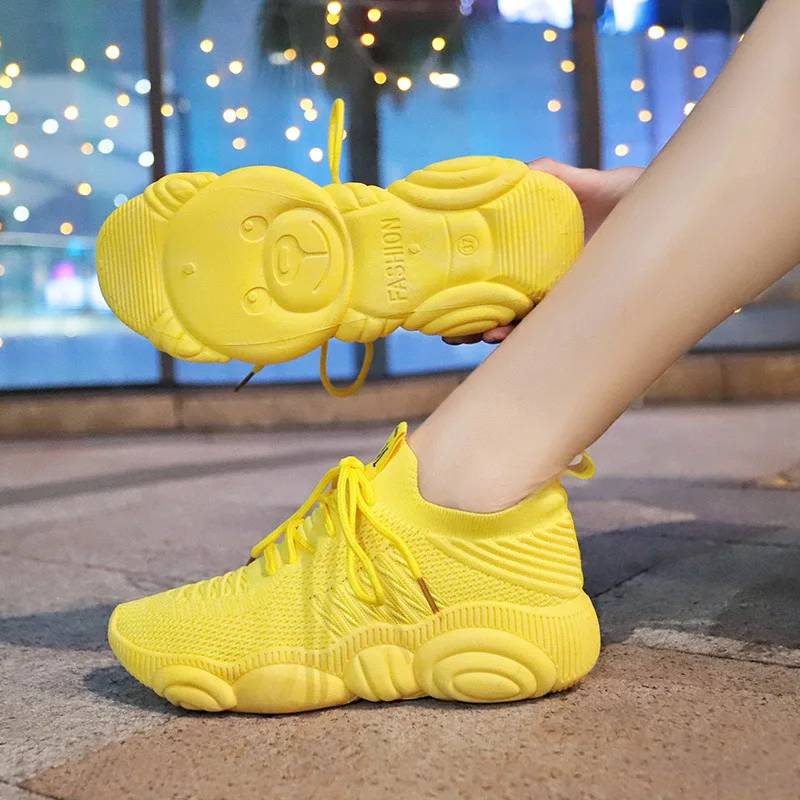 

Summer and Autumn New Korean Sports Shoes Female Flying Weaver Student Running Shoes Female Baidins Breathable Socks Shoe Female