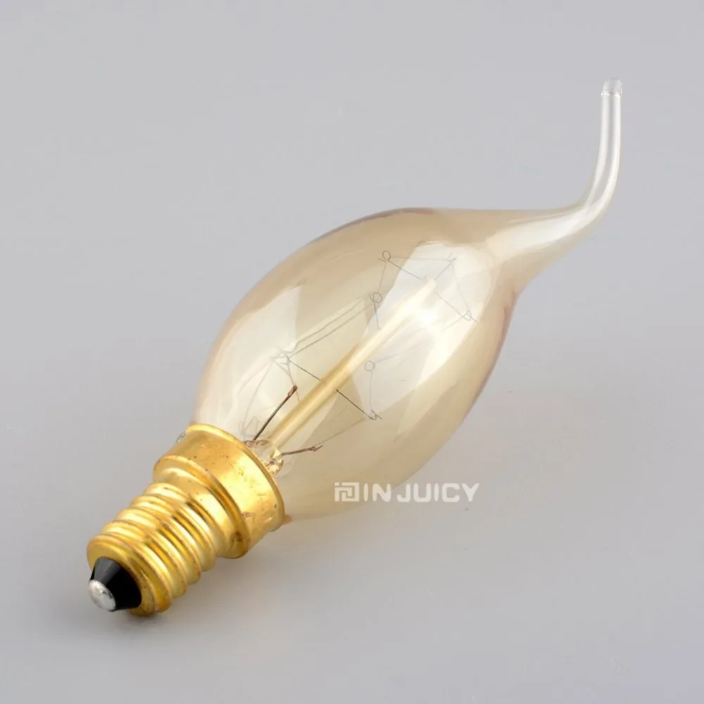 

10PCS/LOT E14 pull tail lamp candle bulbs Edison retro tungsten carbon filament light for Crystal Chandelier 220V 240V