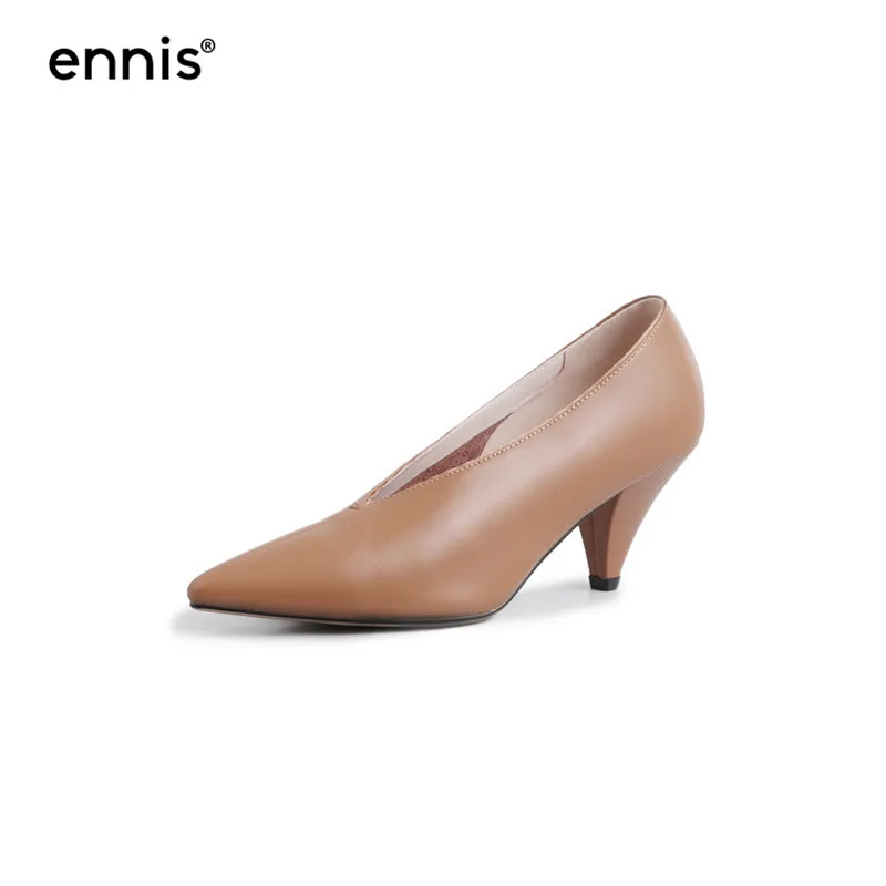 Brown ENNIS/ г., туфли-лодочки на высоком каблуке-шпильке женская обувь Туфли-лодочки из натуральной кожи женские неглубокие повседневные туфли модные демисезонные Туфли на каблуке, P947 - Цвет: Brown