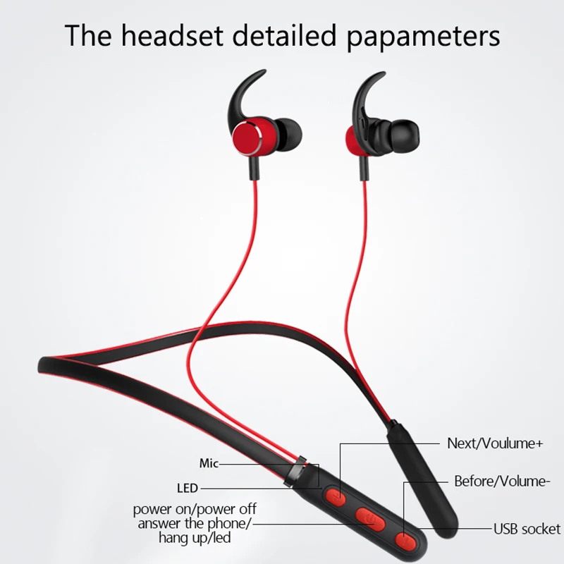 Bluetooth 5 0 наушники беспроводные спортивные стерео бас вкладыши шейные гарнитура с