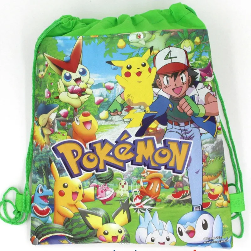 1 шт. 27*36 см Подарочная сумка Pokemon Go рюкзак на шнурке Нетканая ткань Пикачу для