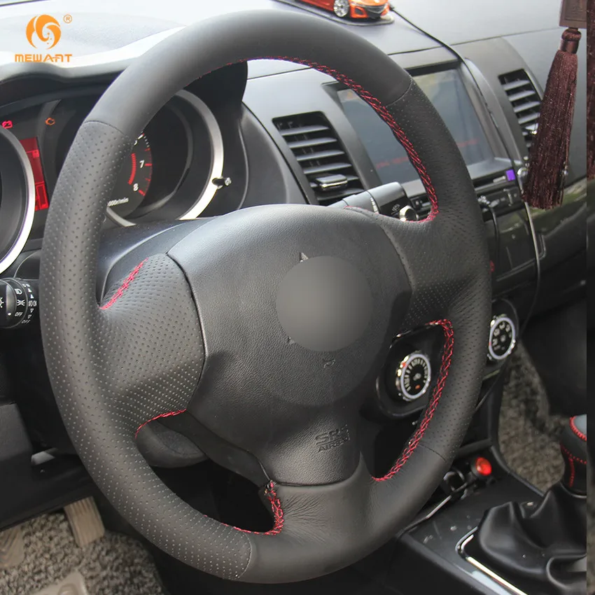 Оплетка рулевого колеса MEWANT для Mitsubishi Lancer EX 10 X Outlander черная из натуральной кожи