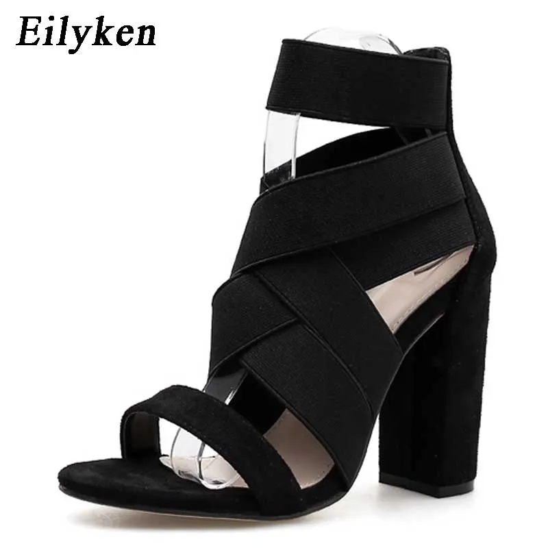 Eilyken/Модные женские босоножки из эластичной ткани; обувь на очень высоком каблуке с ремешком вокруг щиколотки; модные летние женские туфли-лодочки для вечеринок - Цвет: black