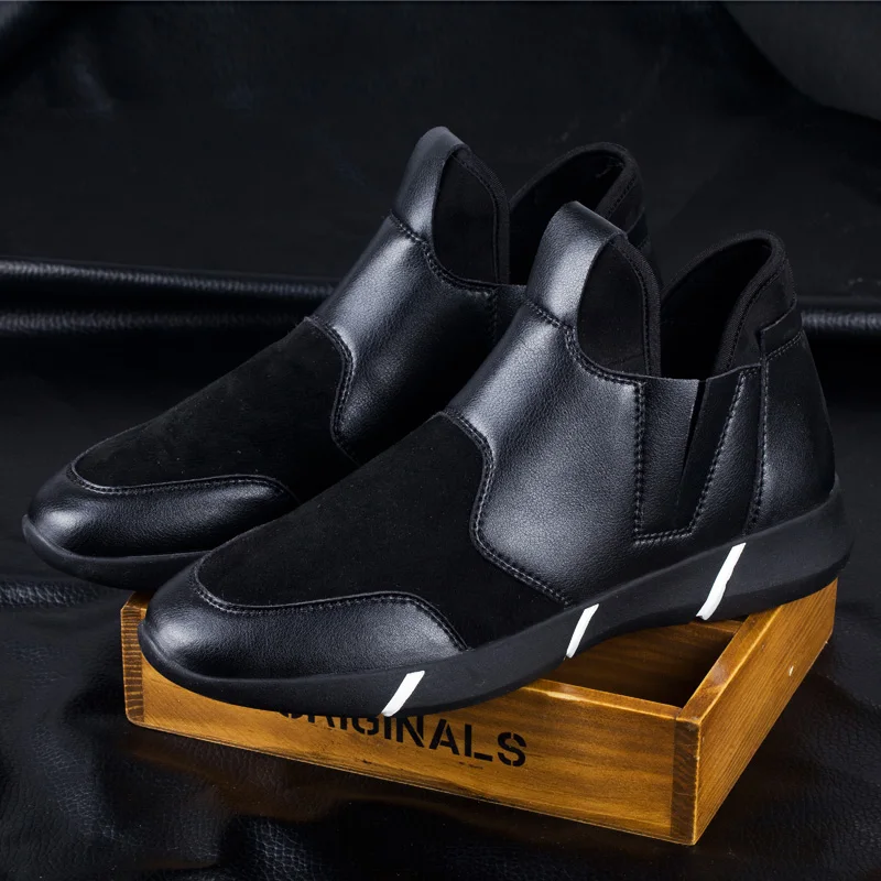 2017 Высокое Качество Мода Мужские Высокого Верха Обуви Теплые Кожа Черный
