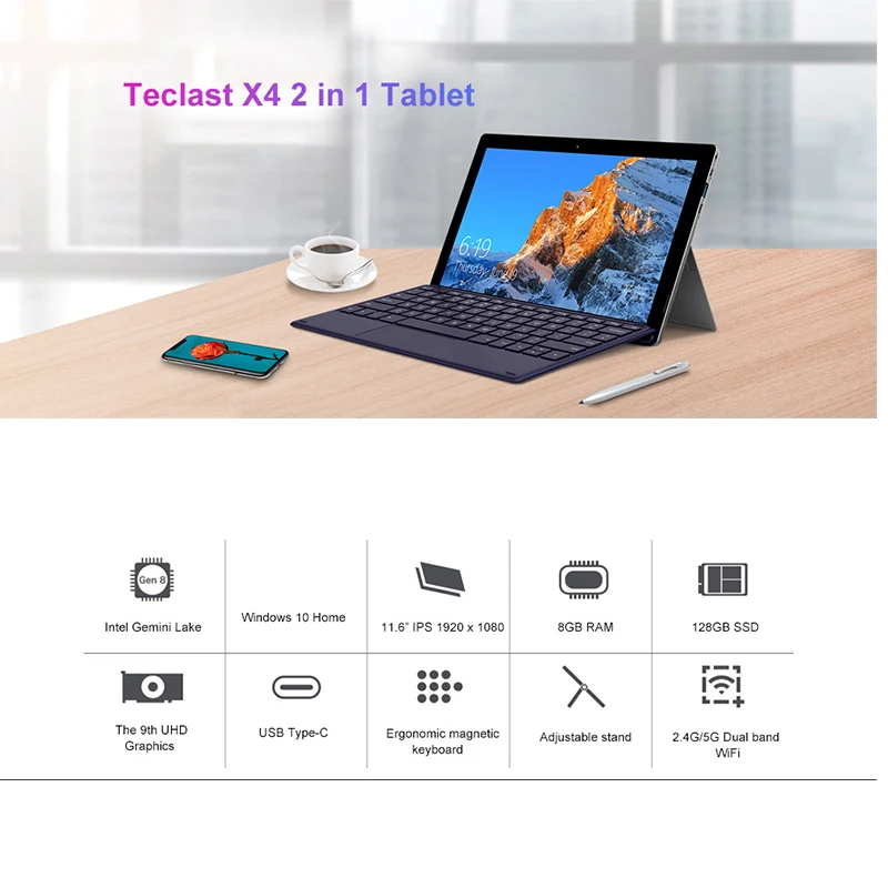 Teclast X4 2 в 1 ноутбук планшетный ПК 11 6 дюймов Windows 10 Celeron N4100 четырехъядерный ГГц 8 Гб
