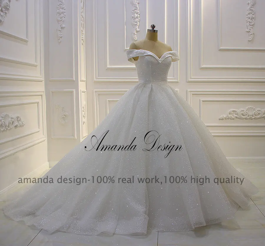 Аманда дизайн robe de mariage с открытыми плечами Блестящий блестящий шар свадебное платье