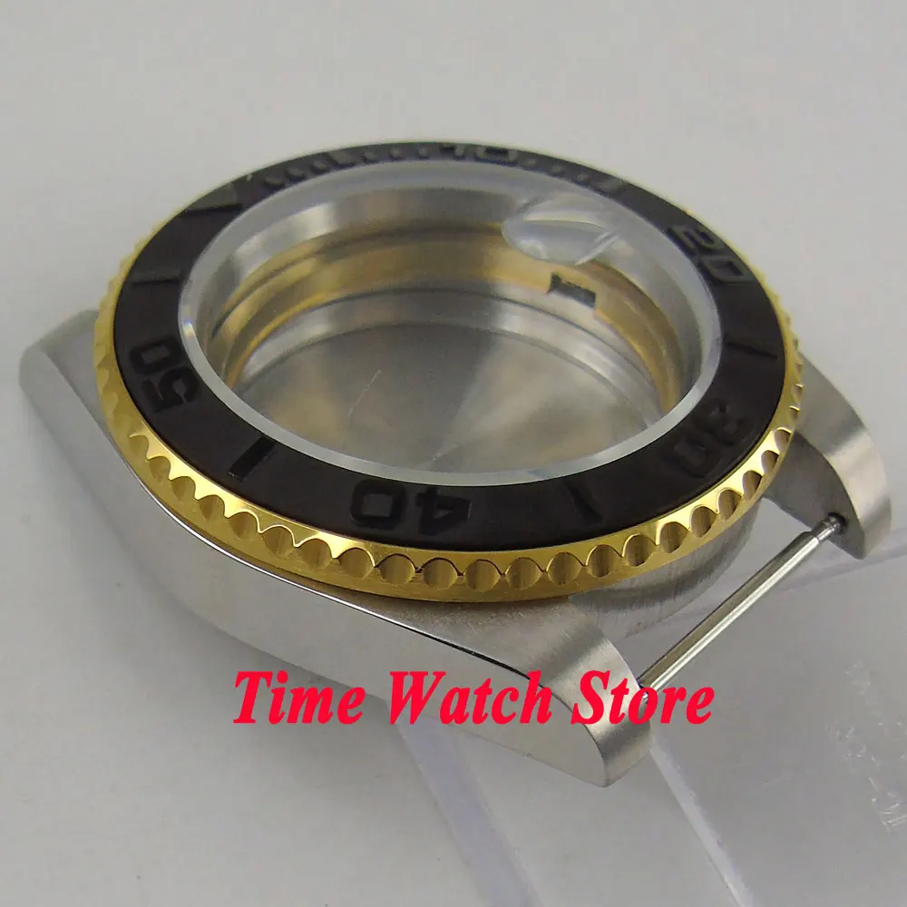 Чехол для часов 40 мм золотой сапфировый стеклянный черный керамический ободок с