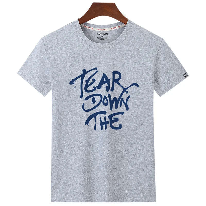 2019 Летняя мужская футболка с принтом букв Европа и Америка хлопковая Футболка