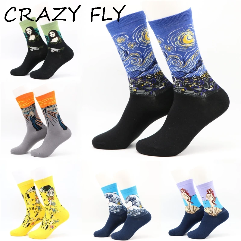 Носки с абстрактной масляной картиной CRAZY FLY Длинные хлопковые носки рисунком Ван