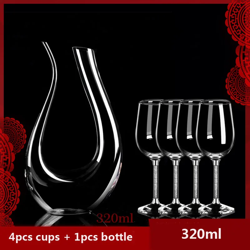 4pcs and bottle Бессвинцовый хрустальный бокал для вина Кубок для шампанского бокалы чашки прозрачное стекло питьевые домашние рюмки Бар Отель посуда для напитков - Цвет: 4pcs and bottle