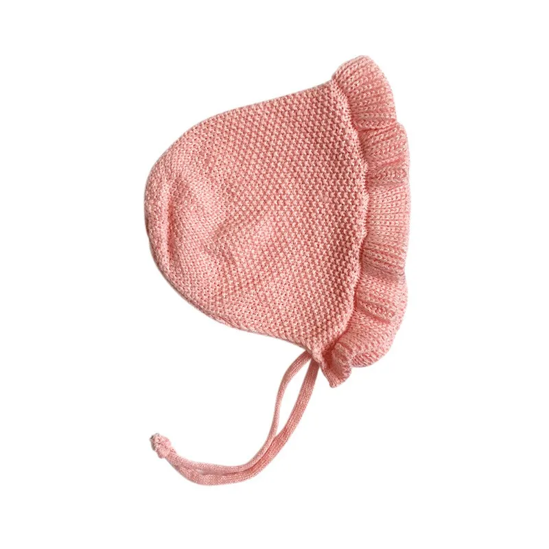 New Spring Newborn Baby Hat Handmade Wool Ear Knitting Hats Fashion Monolayer Lotus Leaf Yarn Warmer Caps Kids | Детская одежда и