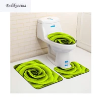 Free Shipping 3pcs Green Flower Banyo Bathroom Carpet Toilet Type Bath Mats Set Non Slip Pad Tapis Salle Bain Alfombra Bano