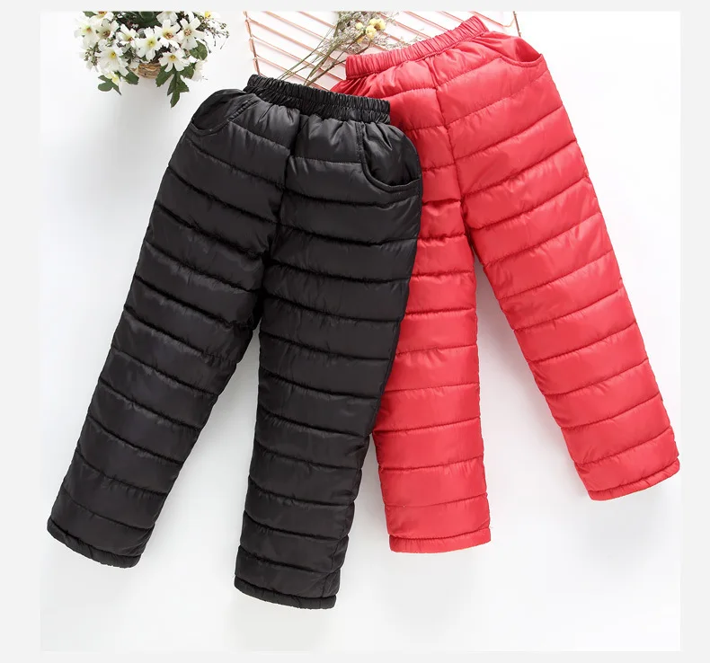 2019 Autumn winter Children's cotton down pants outdoor boys girls thick Plus velvet Cotton kids Solid color warm trousers | Спорт и
