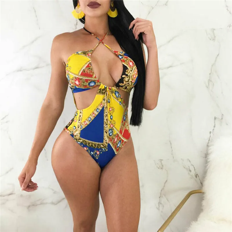 Летний сексуальный женский цельный купальник бандаж глубокий v образный вырез